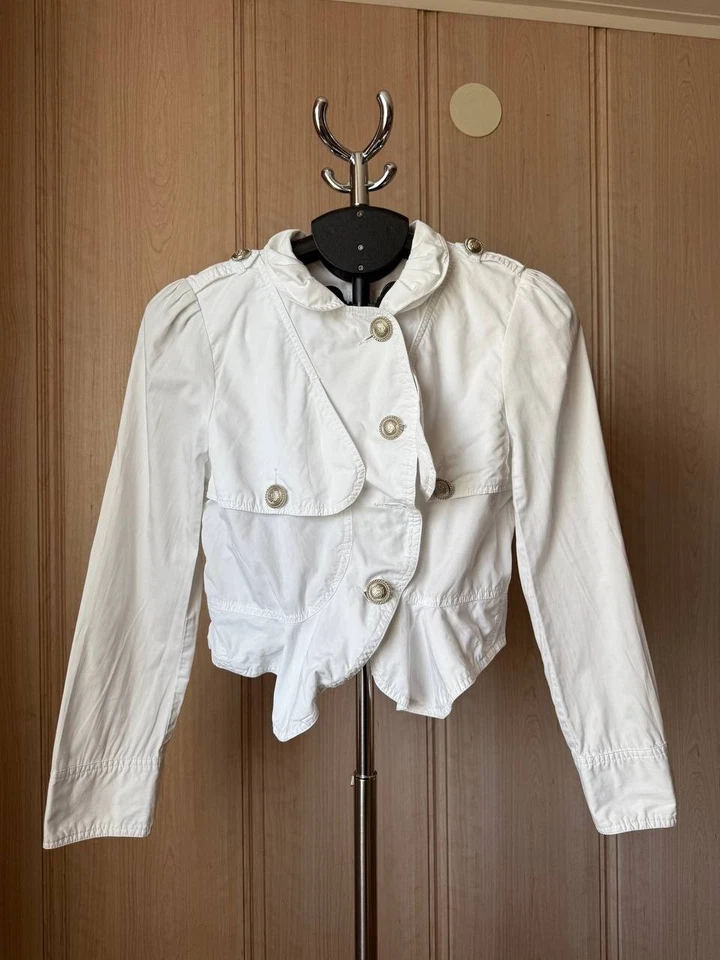 CHAQUETA BLAZER MUJER MIU MADE IN ITALY BLANCO BOTÓN PLATA 100% ALGODÓN TALLA XL Foto 1 de 4