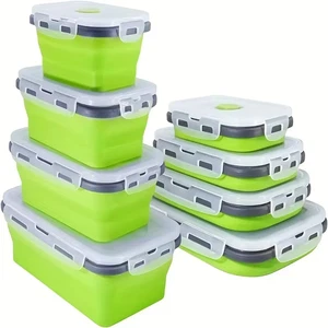 Collapsible Silicone Food Storage Container Foldable Space Saving Lunch Box Set - Picture 1 of 11
