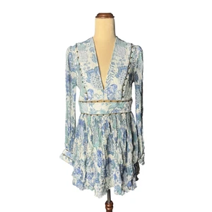 Vestido Thurley Cleo Talla 10 AU Azul Blanco 100% Seda Boho Cóctel - Imagen 1 de 13