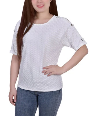 NY Collection Women's Petite Honeycomb Textured Top (White, Petite X-Large) - Image 1 of 3