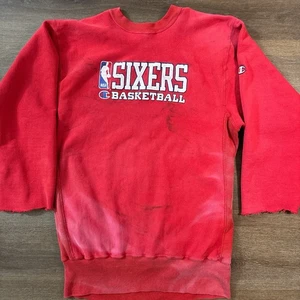 Vintage distressed 90s Philadelphia 76ers Champion Reverse Weave Sweater Mens XL - Picture 1 of 7