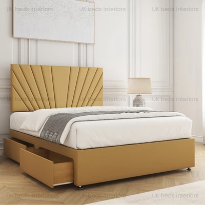 BSSPOKE GROUP Plush Velvet Divan Bed Set Orthopaedic Mattress 24" Headboard 3FT 4FT6 5FT 6FT