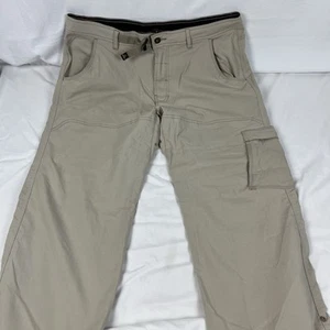 Prana Pants Mens Size XL 32L Brown Zion Vented Belted Nylon Stretch Snap Hem - Picture 1 of 9