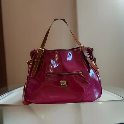 DOONEY & BOURKE Lg Nina Patent Leather Satchel Shoulder Bag Raspberry w/ Wallet - Image 1 of 4