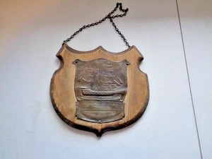 Antique H.M.S VICTORY Death of Nelson Copper on wood Shield Plaque c1905 Used - Picture 1 of 16