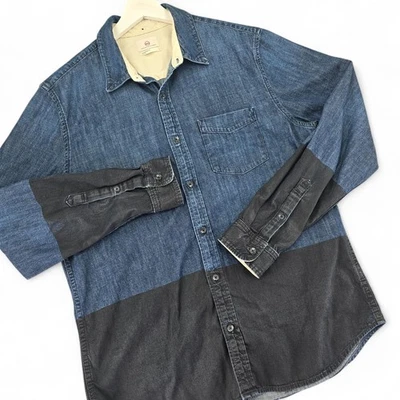 AG Adriano Goldschmied Standard Fit Long Sleeve Denim Color Block Shirt USA Made - Image 1 of 4