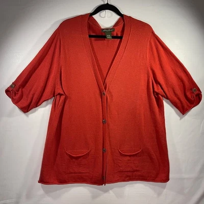 Eddie Bauer Sweater Womens XXL Orange Cardigan Button Up V Neck Cotton Fall - Image 1 of 4