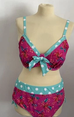 Joe Browns Pink Floral Bikini 2 Piece Swimwear Set Size UK 16 Nwts - Image 1 of 4