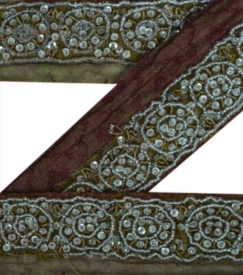 Borde de sari vintage sánscrito cuentas artesanales adornos encaje lentejuelas 1 yarda azafrán Foto 1 de 4