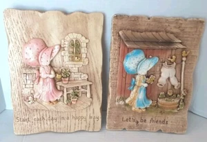 2 Vintage Holly Hobbie Hobby Wall Hanging Plaques 3D Decorative 1970s Plastic - Picture 1 of 6
