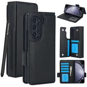For Samsung Galaxy Z Fold6 Fold5 Leather Wallet Case with Pen Holder & Stylus - Photo 1 sur 14