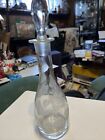 13.5” Etched Glass Wine Whiskey Decanter Floral Leaves W/Stopper Beautiful!!!