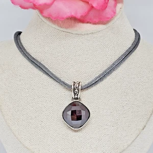 Brighton Venus Rising Red Crystal Silver Plate Pendant Gray Satin Cord Necklace - Picture 1 of 12