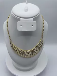 Rare Vintage Monet Choker 1980s Gold Chain Cream Enamel Bib Collar 17" - Picture 1 of 9