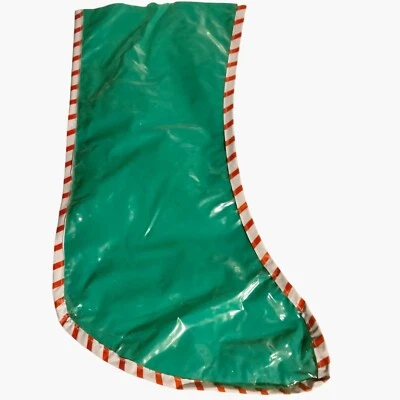 Green Plastic Stocking Clear Window Red White Striped Edges Gift Wrap Bag - Image 1 of 3