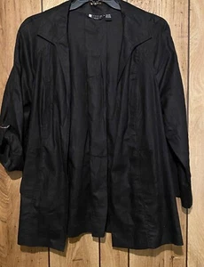 EUC CAROLE LITTLE 2X Black Heavy Linen Open Swing Jacket Adjustable Sleeves - Picture 1 of 5