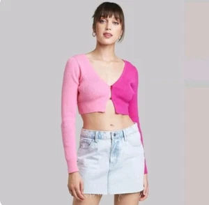 Wild Fable Women's Cardigan Cropped Long Sleeve Hot Pink 90's y2k Size Large - Picture 1 of 14