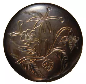 Antique Engraved Smokey Pearl Shell BUTTON w VICTORIAN Flowers NICE 1&1/16 - Picture 1 of 6