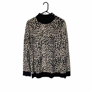 Calvin Klein Womens Sweater M Leopard Animal Print Classic CareerChic Girlboss - Picture 1 of 10