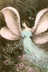 Glamour Lady Butterfly Fairy Colored Pink and Blue 11 x 16.6 - Picture 1 of 1