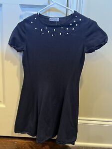 H&M  Brand Navy Short Sleeve Sweater Dress With  Pearls Size 10-12