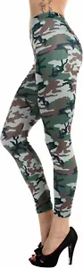 FREEZE WOMEN'S PULL ON STRETCH LEGGINGS GREEN BROWN BLACK CAMOUFLAGE SIZE M/L - Picture 1 of 5