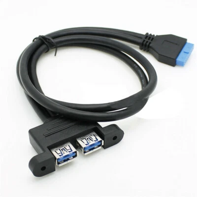 USB 3.0 A Type Dual 2 Port Female to Motherboard 20 Pin Header Male Cable Cord - Image 1 of 4