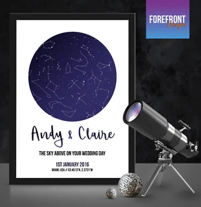 Personalised WEDDING star map perfect gift for wedding/anniversary/engagement - Picture 1 of 5