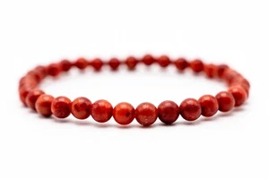 Handmade Natural 6mm Matte Red Coral Round Beads Bracelet on Elastic Strand - Picture 1 of 11