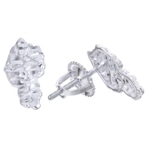 Men's Hip Hop Iced Rapper Nugget Sterling Silver Screw Back Earrings SHS 654 S - Picture 1 of 4