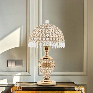 Golden Glass Table Lamp Vintage Bedroom Tiffany Nightstand Desk Mermaid Deluxe - Picture 1 of 12