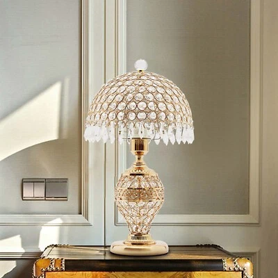 Golden Glass Table Lamp Vintage Bedroom Tiffany Nightstand Desk Mermaid Deluxe - Image 1 of 4