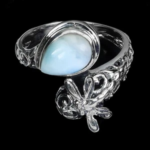 925 Sterling Silver Ring Pear Larimar 9x7mm Natural Gemstone Jewelry Size 9 - Picture 1 of 14