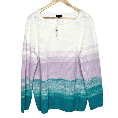 Suéter a Rayas Talbots Para Mujer Talla 2X Blanco Lavanda Verde azulado Ombre Algodón Acanalado Foto 1 de 4