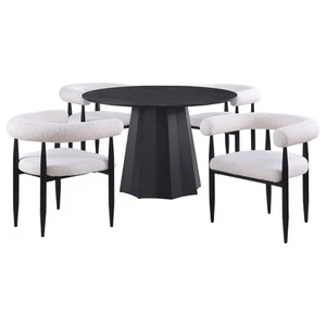Coaster Camden 5-Piece Round Faux Marble Top Metal Dining Table Set in Black - Picture 1 of 12