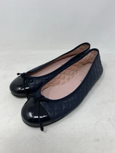 Pretty Ballerinas Navy Quilted Ballet Shoes Bow Front EUC - Picture 1 of 7