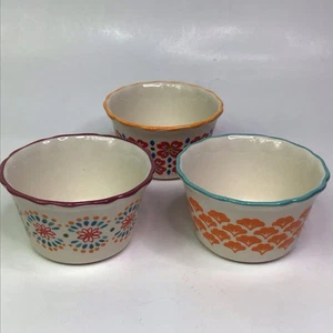 Pioneer Woman Flea Market 7 oz Ramekin Set Of 3 Scalloped Colorful Ovenware NEW - Picture 1 of 8