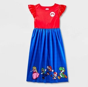 Super Mario Girl's Character Satin Red and Blue Nightgown, Gown XS 4/5 - Picture 1 of 3