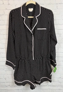 Kate Spade New York schwarz weiß gepunktet Schlaf Lounge Strampler Overall L Neu mit Etikett - Bild 1 von 10
