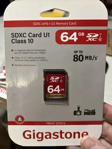 Gigastone 64GB SD Card, Memory Card for Cameras, Full HD Video, SDXC U1 Class 10 - Photo 1 sur 2