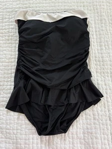 Lauren Ralph Lauren black/white trim ruffle skirt 1-piece swimsuit Women size 16 - Picture 1 of 3