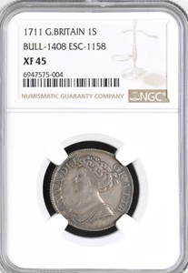 1711 1S QUEEN ANNE SILVER SHILLING NGC XF45 BULL-1408 ESC-1158 Britain - Bild 1 von 5
