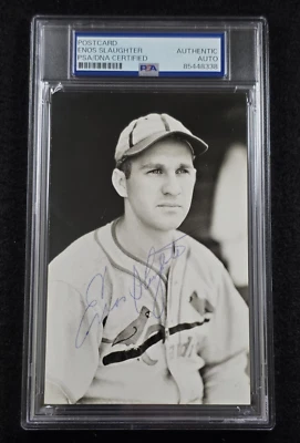 ENOS SLAUGHTER Signed Real Photo Postcard-HOF-YANKEES-CARDINALS-PSA - Image 1 of 4
