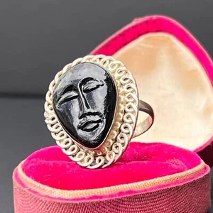 Vintage Sterlingsilber plattiert geformtes Glas Gesichtsmaske Ring Größe 11 1/2 - Bild 1 von 10