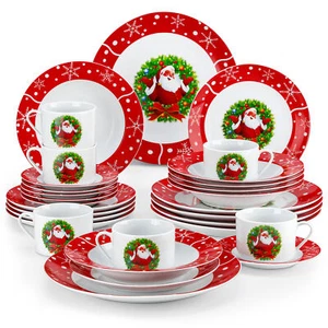 VEWEET Juego de Vajilla de Navidad de 30 Piezas Porcelana Platos de Navidad Tazas y Platillos - Imagen 1 de 23