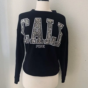 VS PINK silver sequin black CALI sweatshirt XS - Picture 1 of 5