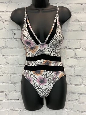 Women"s One Piece Pink/Black Print Swimsuit Size Small NEW - Image 1 of 2