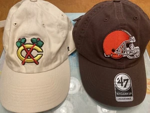 LOT OF 2 47 Brand Hat Adjustable NFL NHL Cleveland Browns + Chicago Blackhawks! - Picture 1 of 15