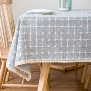 Plaid Tischdecke Spitzenrand Kariert Tischtuch Essen Zimmer Party Küche Dekor - Bild 1 von 17