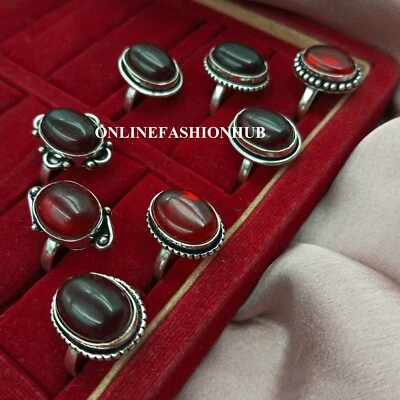 Beautiful !! Red Garnet Gemstone 925  Silver Plated Design Ring Lot Jewelry - Image 1 of 3
